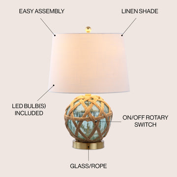 Andrews 21.5" LED Glass/Rope Table Lamp - JONATHAN Y